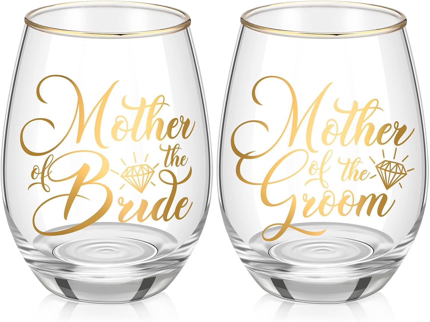 2 Pcs Mother of the Bride and Groom Gifts Wine Glasses Drink Cup 15 Ounce Stemless Wedding Toasting Glass Tumbler Wedding Proposal Gift for Mother(Gold)