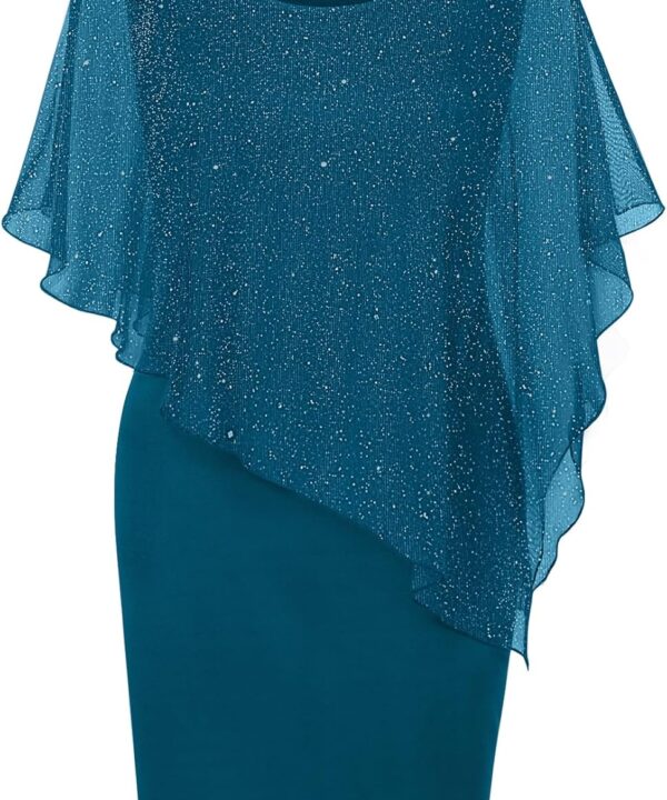 SeSe Code Women's Mesh Cape Overlay Bodycon Knee Length Pencil Dress for Wedding Guest