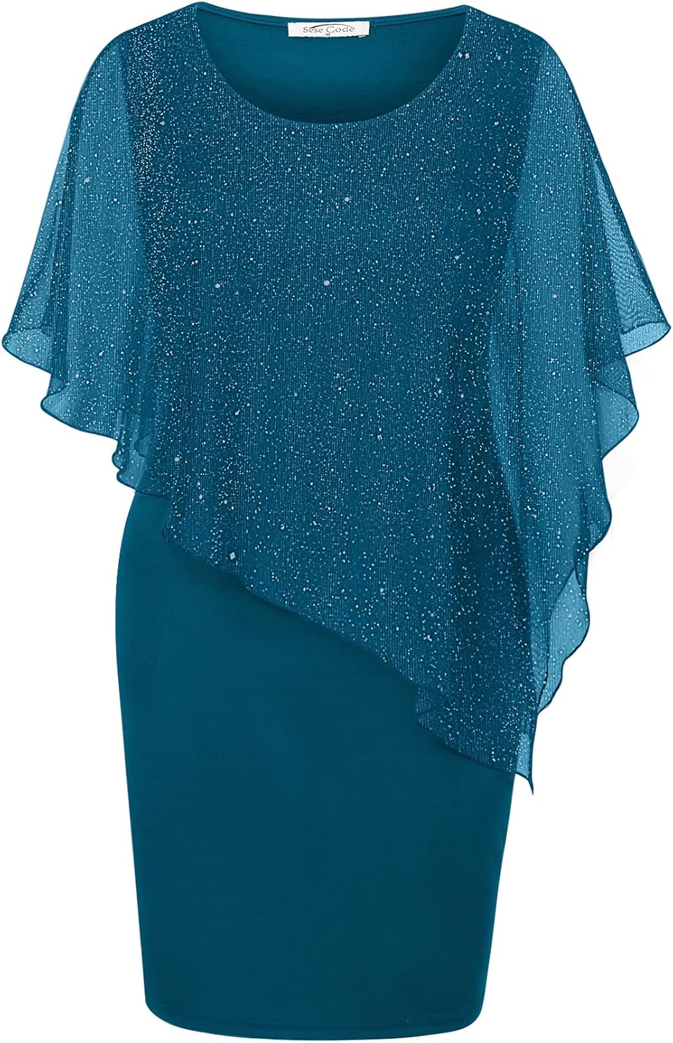 SeSe Code Women's Mesh Cape Overlay Bodycon Knee Length Pencil Dress for Wedding Guest