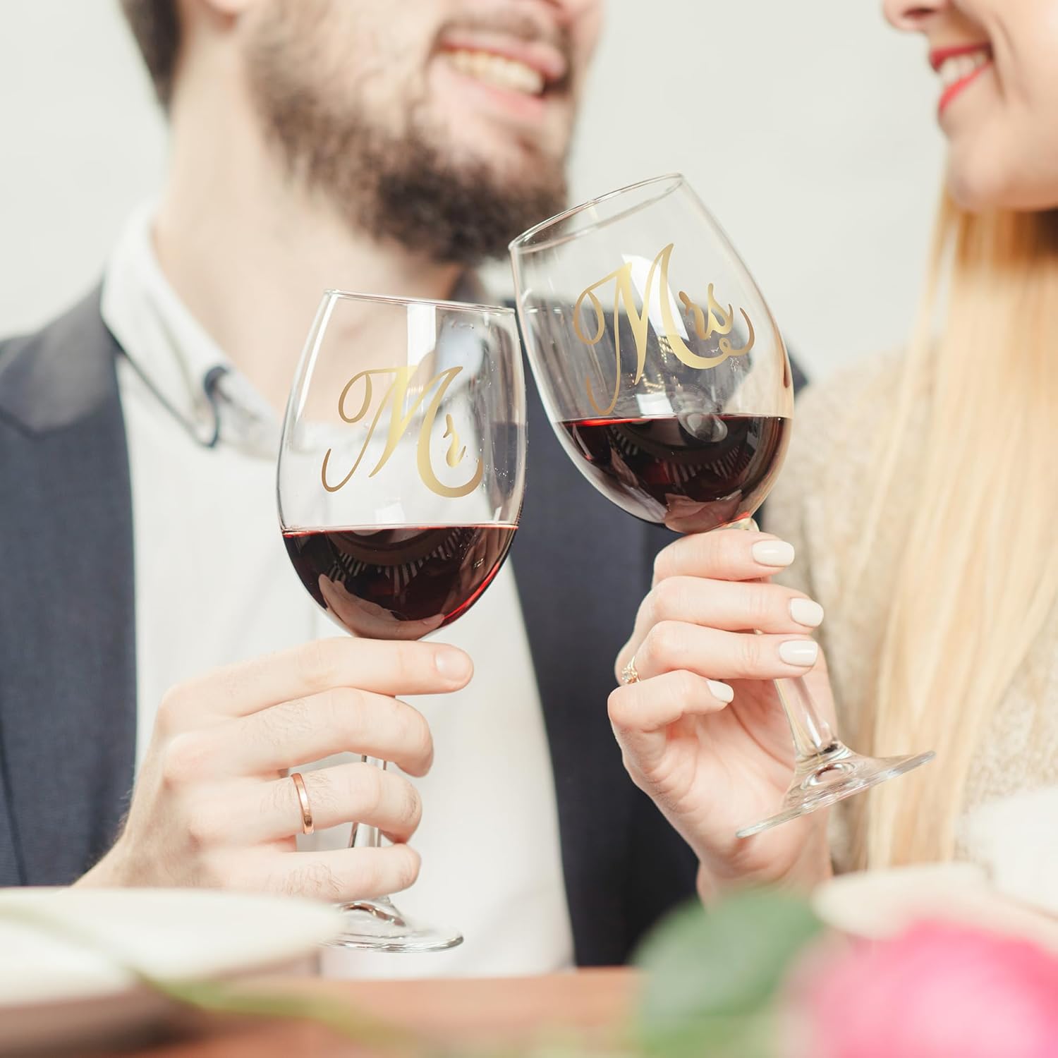 Mr and Mrs Engagement Gifts for Couples, Bridal Shower Gift, Wedding Gifts for Newlywed – Wine Glasses Set of 2, Wine Stopper and Opener, Wine Bag, Scented Candle, Engraved Wooden Keepsake Box