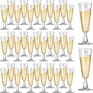 SUREHOME Plastic Champagne Flutes 40 Pack Disposable Champagne Glasses 5oz Clear Plastic Mimosa Glasses Wedding Cocktail Cups Bulk for New Years Eve Party Supplies 2025 Engagement Birthday Decorations