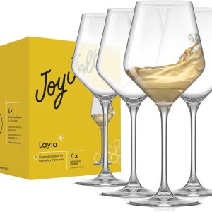 JoyJolt Layla White Wine Glasses, Set of 4 Italian Glasses, 13.5 oz Clear Made in Europe
