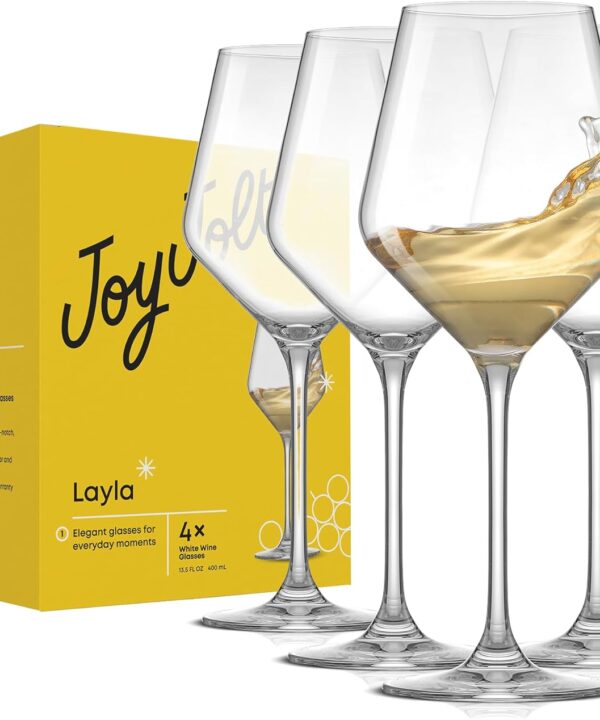 JoyJolt Layla White Wine Glasses, Set of 4 Italian Glasses, 13.5 oz Clear  Made in Europe