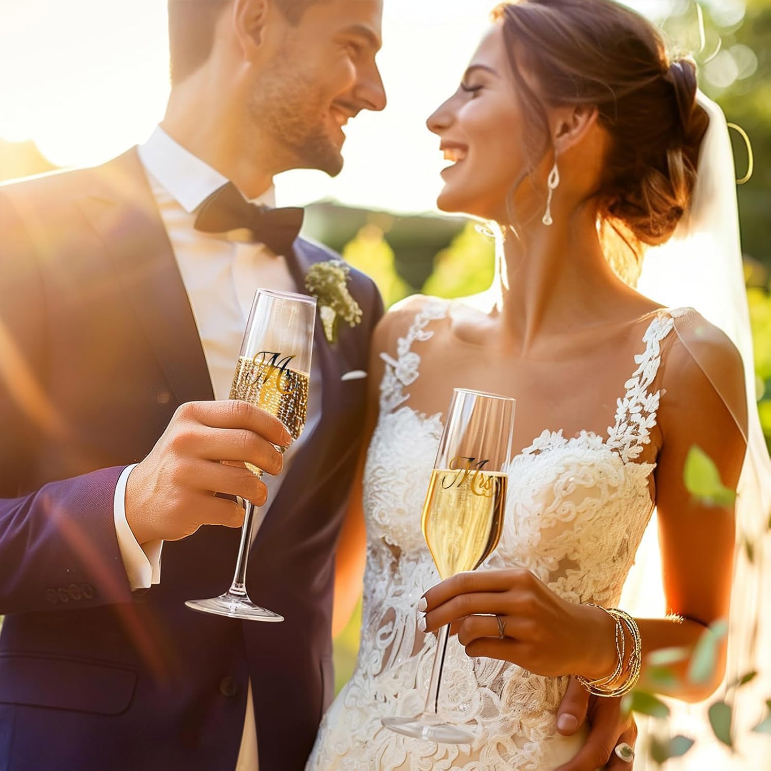 Mfacoy Mr. & Mrs. Champagne Flute Set, Wedding Decor – His and Hers, Wedding Toasting Glasses for Engagement Celebrations, Bridal Shower and Registry Idea, Tall Wine Glasses for Bride and Groom Gifts