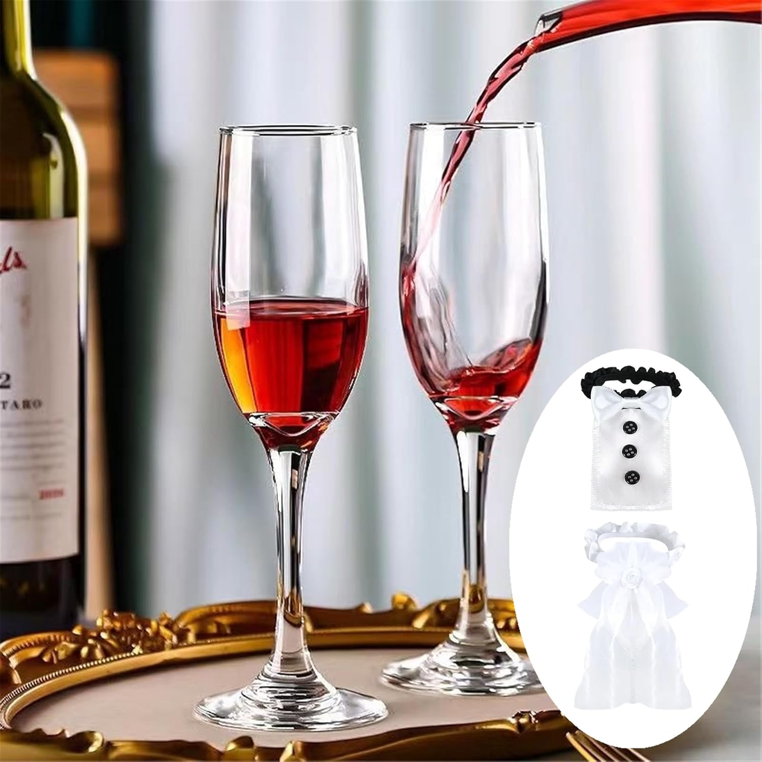 hhfvvda 2 Pack Marriage Bride Groom Wine Cups Wrap Exquisite Toast Glass Accessories Wedding Glasses Cups Decoration for Men Women Champagne Bottle Wraps