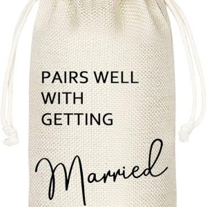 Socive Wedding Wine Bag, Linen Wine Gift Bag, Wedding Couples Gifts, Bride and Groom Gift, Pairs Well with Getting Married(5SW105)