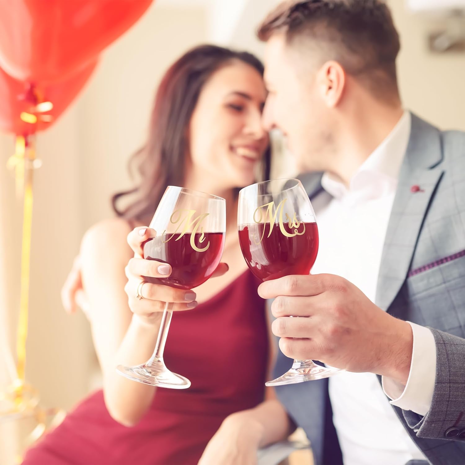 Mr and Mrs Engagement Gifts for Couples, Bridal Shower Gift, Wedding Gifts for Newlywed – Wine Glasses Set of 2, Wine Stopper and Opener, Wine Bag, Scented Candle, Engraved Wooden Keepsake Box