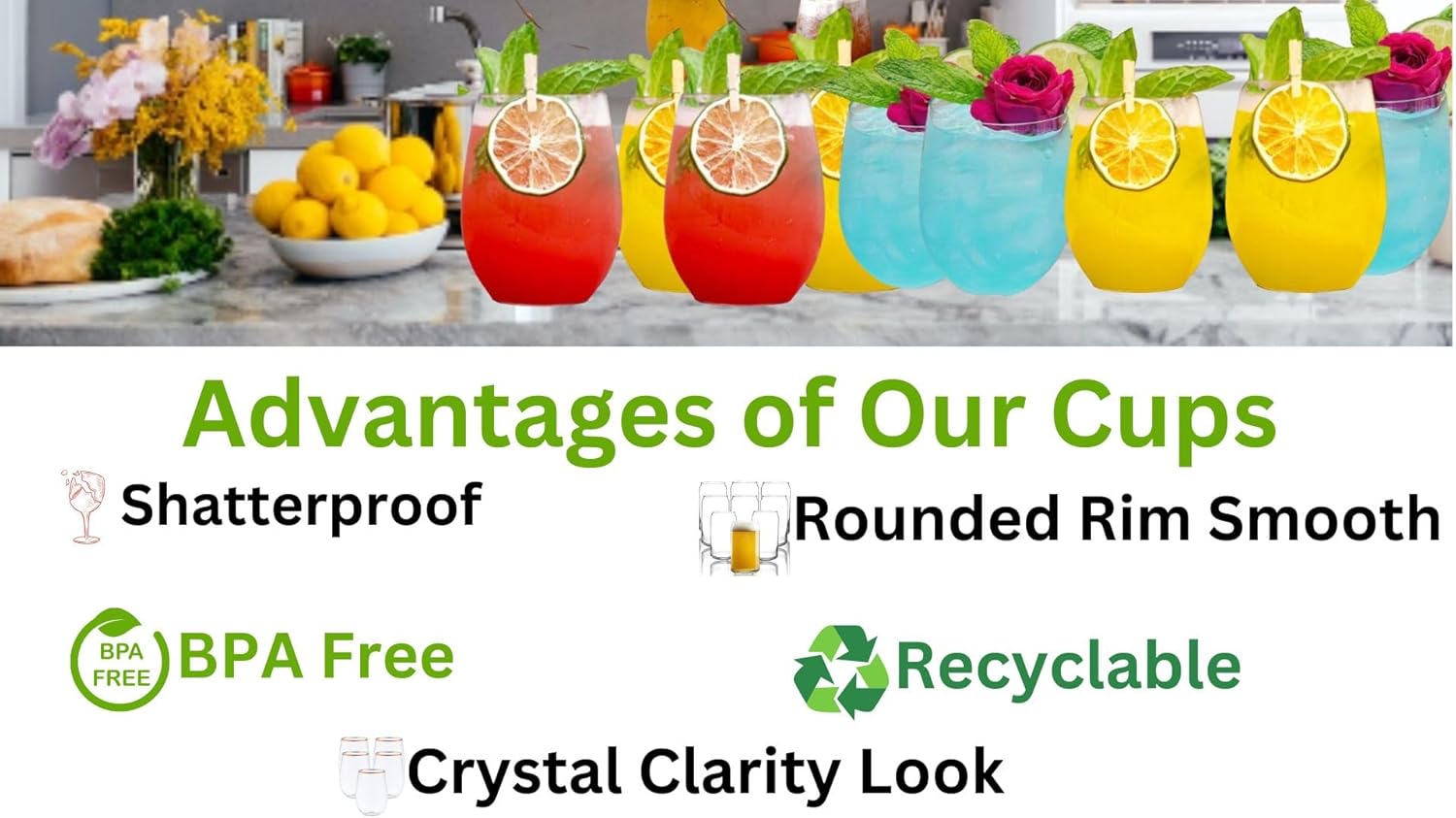 40 count Diamond Unbreakable Stemless Plastic Wine Champagne Whiskey Glasses Elegant Durable Disposable Indoor Outdoor Ideal for Home, Office, Bars, Wedding, 12 Ounce Cups Gold Rim (Gold)