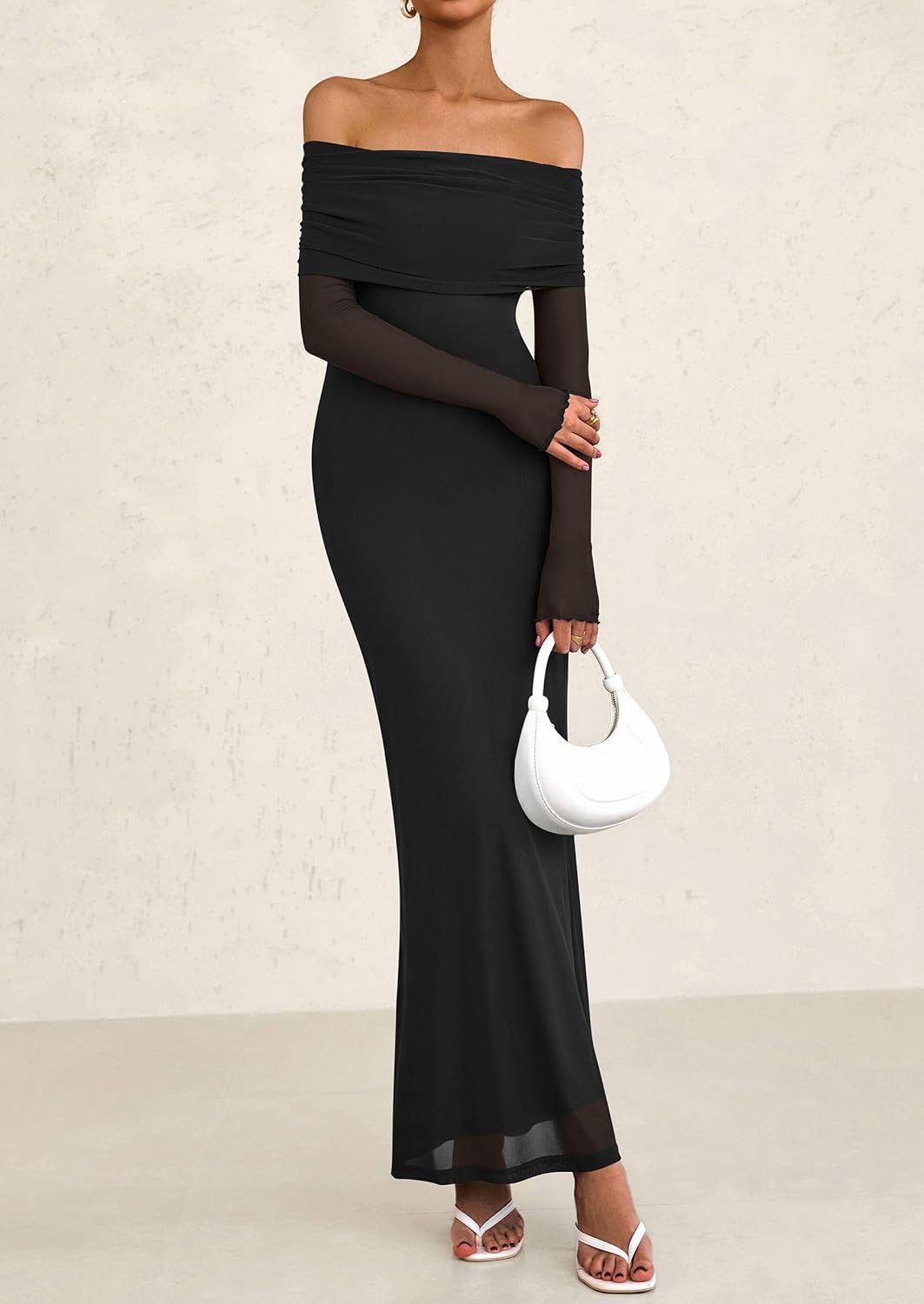 PRETTYGARDEN Fall Dresses for Women 2025 Elegant Off The Shoulder Long Sleeve Formal Wedding Guest Bodycon Maxi Dress