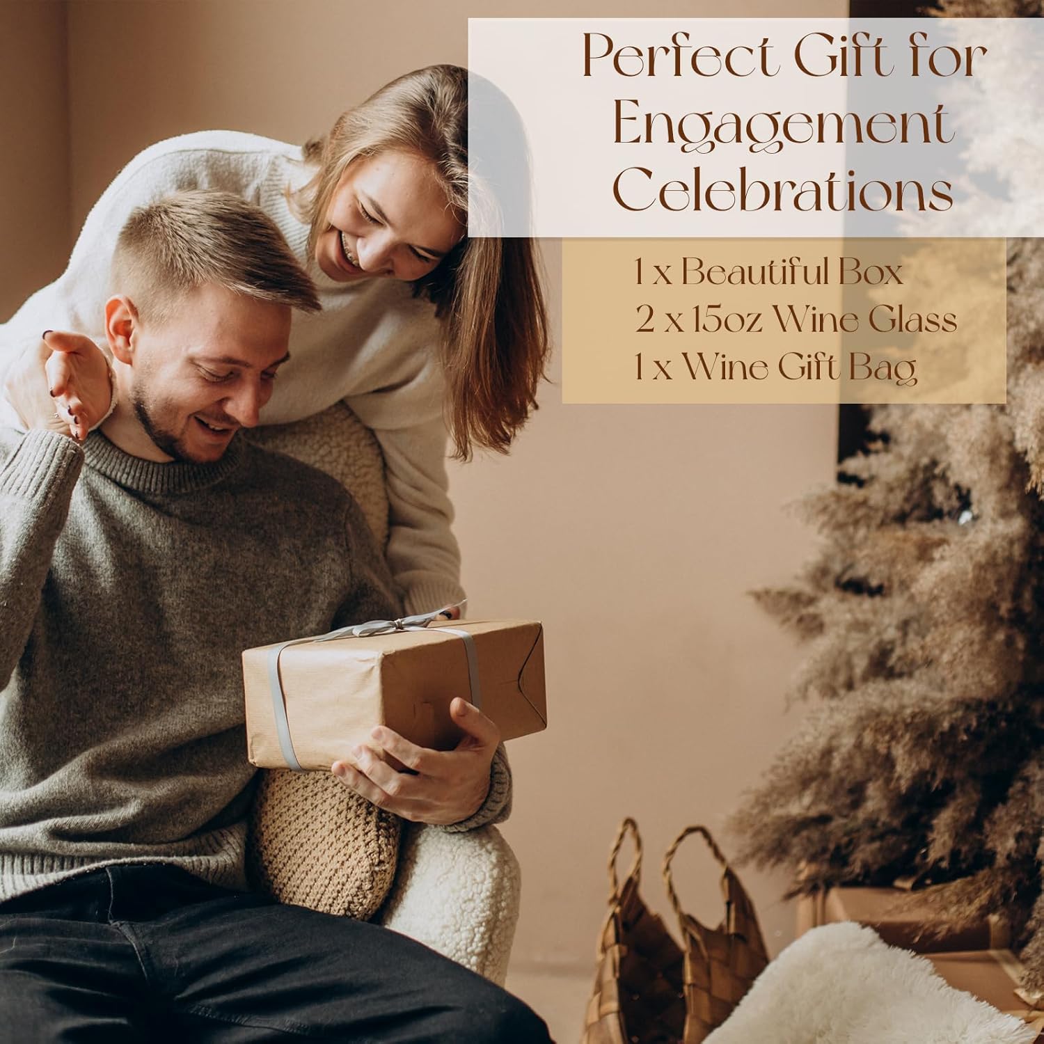 Engagement Gifts for Couples, Newly Engaged Wine Glass and Bag Set, Fiance Gifts for Women Her Girlfriend, Just Engaged Decorations for Engagement Wedding Party