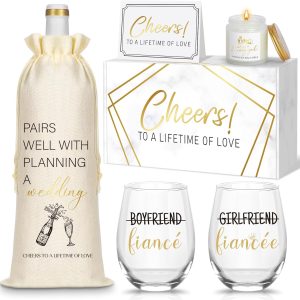 Engagement Gifts for Couples, Newly Engaged Gifts for Couples, Cool Engagement Gift for Her, Fiance Fiancee Gift for Him and Her, Bride and Groom Engagement Wine Glasses, Women Engagement Party Gifts