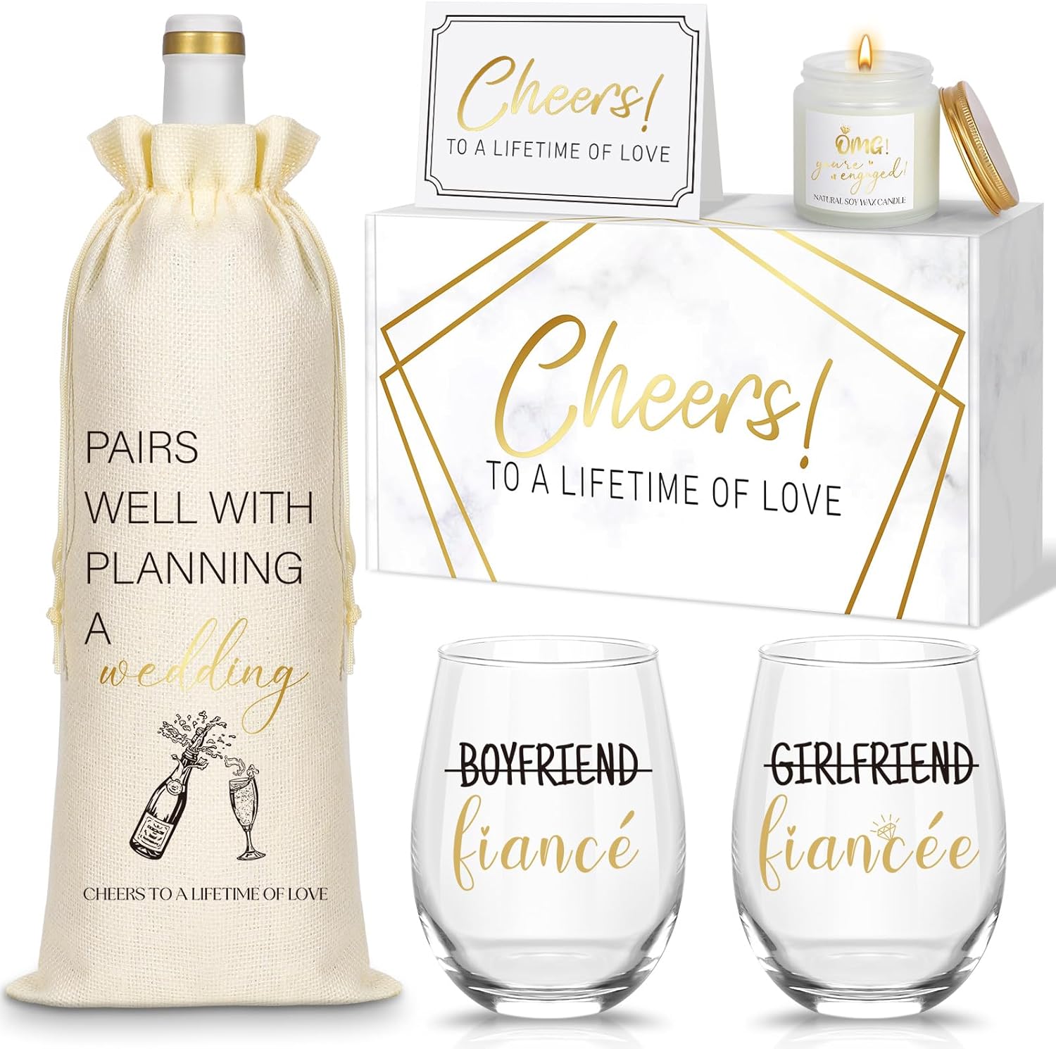 Engagement Gifts for Couples, Newly Engaged Gifts for Couples, Cool Engagement Gift for Her, Fiance Fiancee Gift for Him and Her, Bride and Groom Engagement Wine Glasses, Women Engagement Party Gifts