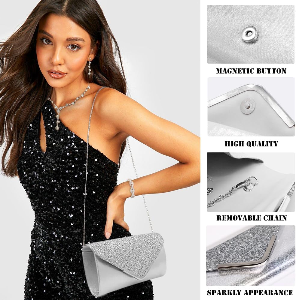 10Pcs Silvery Rhinestone Jewelry Set for Women Bride Wedding Prom Jewelry Evening Rhinestone Sparkly Clutch Purse Bag Necklace Tennise Layered Bracelets CZ Ring Crystal Drop Earring Set Silvery Shiny Costume Kit