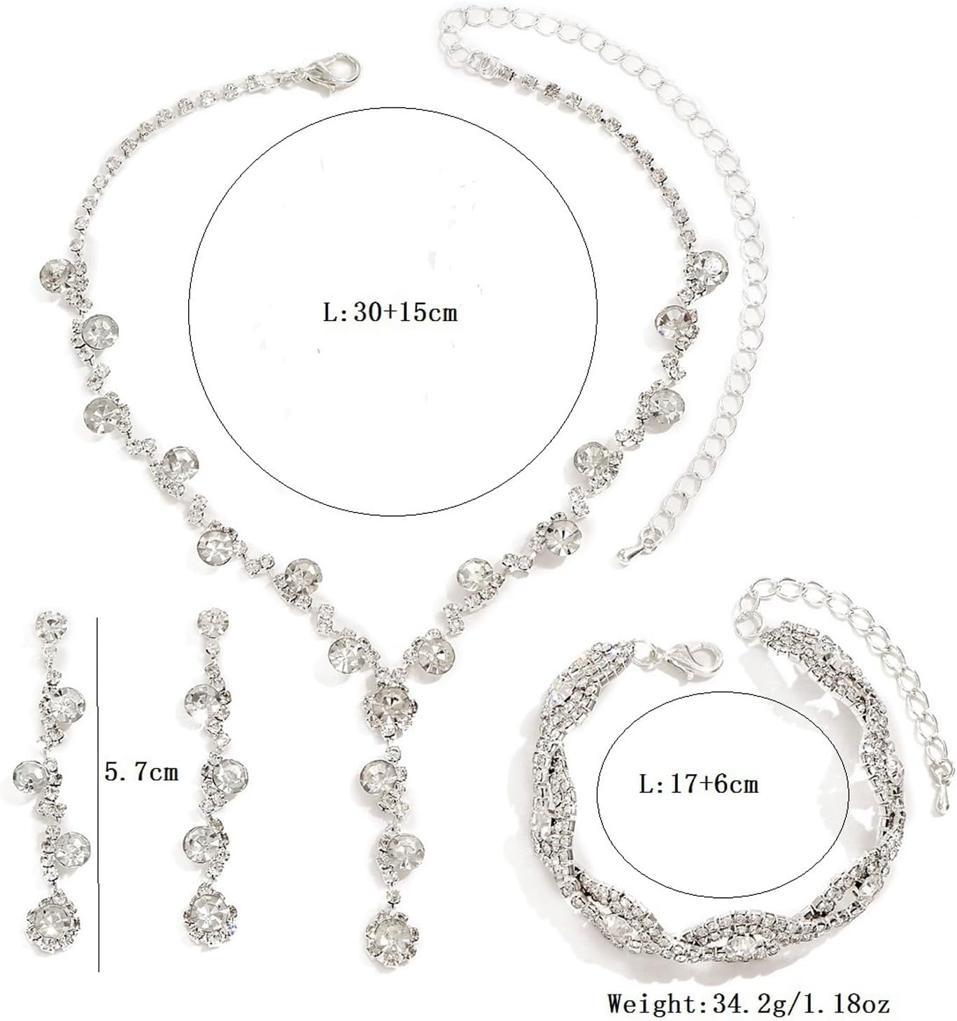 Roe Dolph Silver Jewelry Set Prom Necklace Bracelet Earrings Rhinestone Costume Jewelry for Women Bridal Jewelry Set for Wedding Prom Dresses 2025