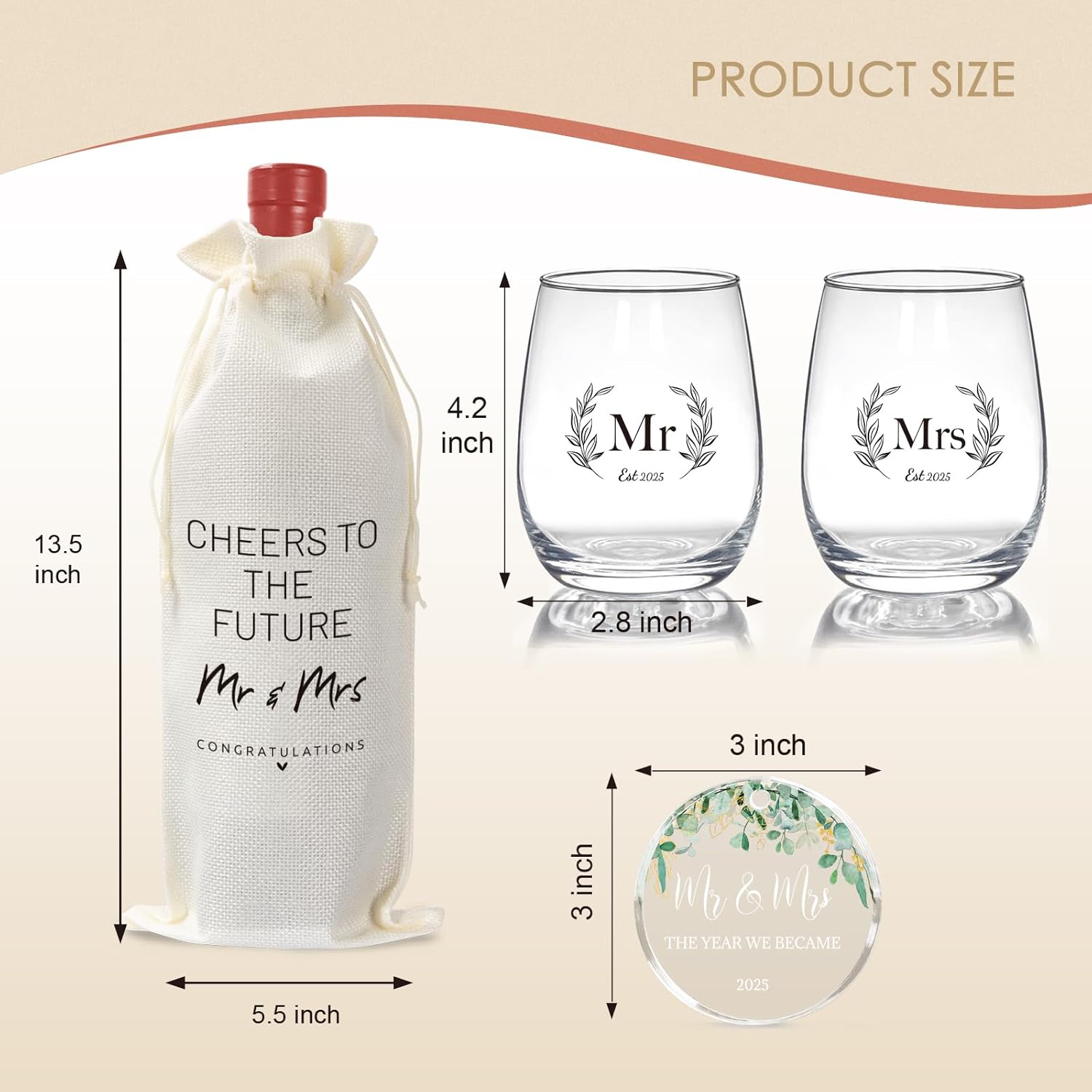 Wedding Gifts for Couples 2025, Mr and Mrs Gifts, Bridal Shower 18 Oz Wine Glass Set