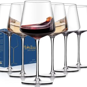 Physkoa Wine Glasses Set 6-18oz-LeadFree Wine Glass with Long Stem,Clear Stemmed Wine GlassesHandBlown Glassware Crystal Wine Gifts for Women Birthday Wedding
