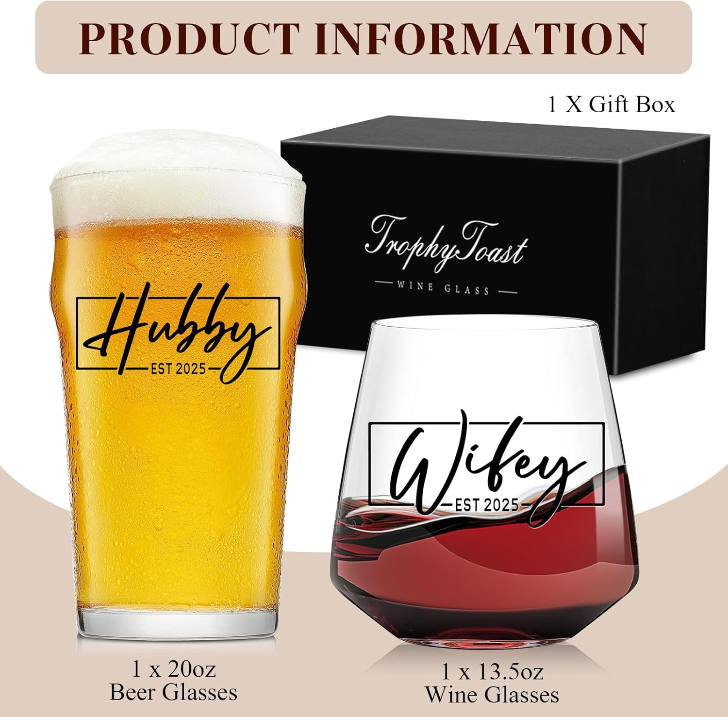 2025 Wedding Gifts for Couples – Engaged Gift & Bridal Shower Gifts for Bride, Hubby & Wifey Drink Glasses gifts for Him/Her, Mr and Mrs Couples present for Bride and Groom