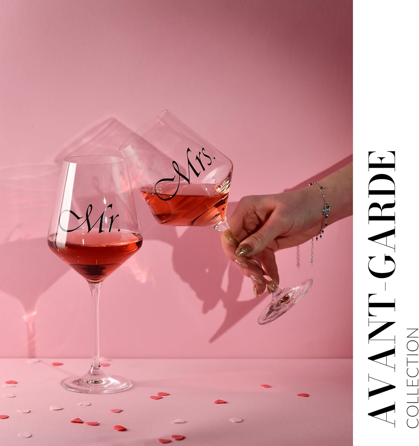 Krosno Mr & Mrs Wine Glasses, Set of 2, 18.6 oz, Avant-Garde Collection, Crystal Glass, Ideal Wedding Gift, Dishwasher Safe, Made in Europe