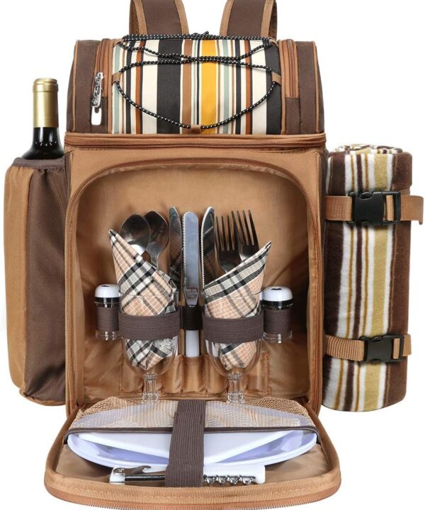 Hap Tim Picnic Basket Backpack for 2 Person with 2 Insulated Cooler Compartment, Wine Holder, Fleece Blanket, Cutlery Set, Wedding Gifts for Couples, Bridal Shower Gifts, Engagement Gifts
