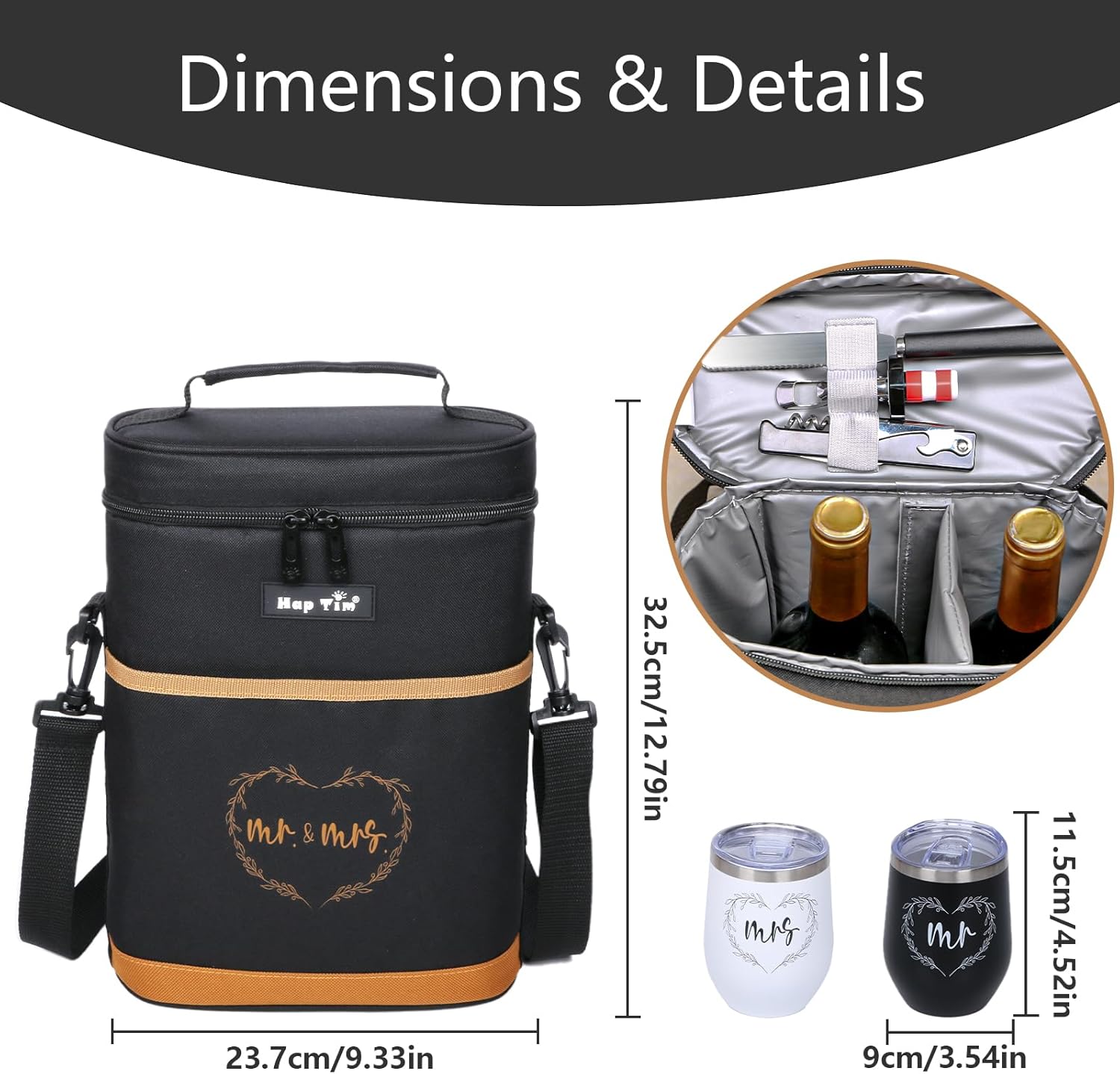 Hap Tim Wedding Gifts for Couples, Bridal Shower Gifts, Engagement Gifts for Newlyweds, Mr and Mrs gifts – Wine Cooler Bag Insulated Wine Carrier Tote with Tumblers, Bamboo Cheese Borad