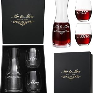 AW BRIDAL Wedding Gifts Bridal Shower Gifts Engagement Gift for Couples 2025, Mr and Mrs Wine Glasses for Bride Groom, Anniversary Bachelorette Gift for Bride Newlyweds