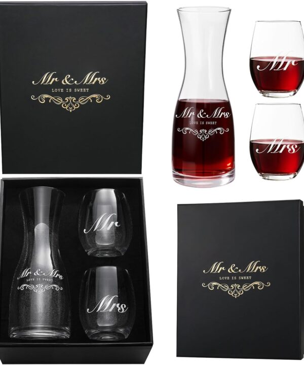 AW BRIDAL Wedding Gifts Bridal Shower Gifts Engagement Gift for Couples 2025, Mr and Mrs Wine Glasses for Bride Groom, Anniversary Bachelorette Gift for Bride Newlyweds