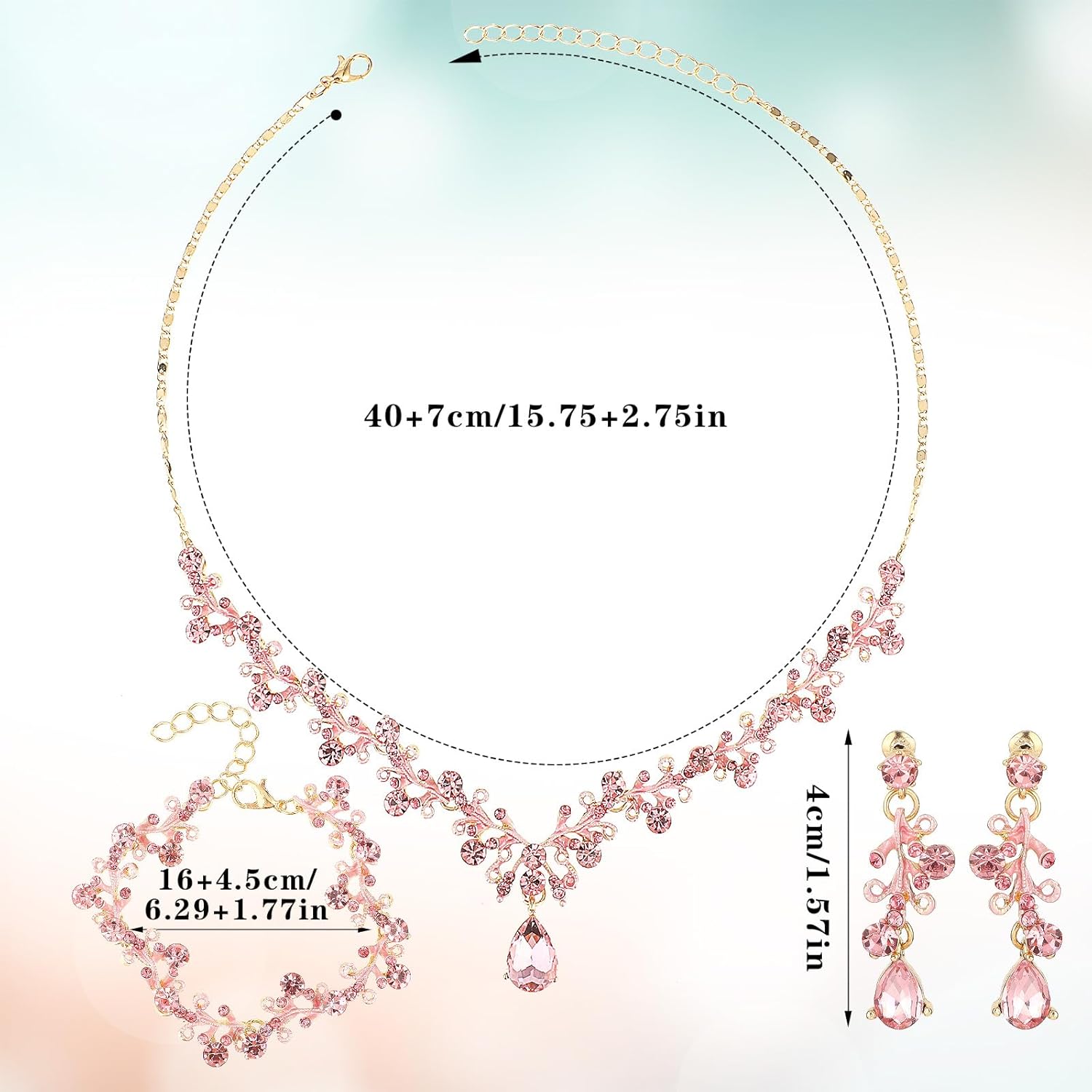 Rhinestone Wedding Jewelry Sets for Bridal Women Crystal Necklace Bracelet Earrings Set Prom Jewelry Set for Brides