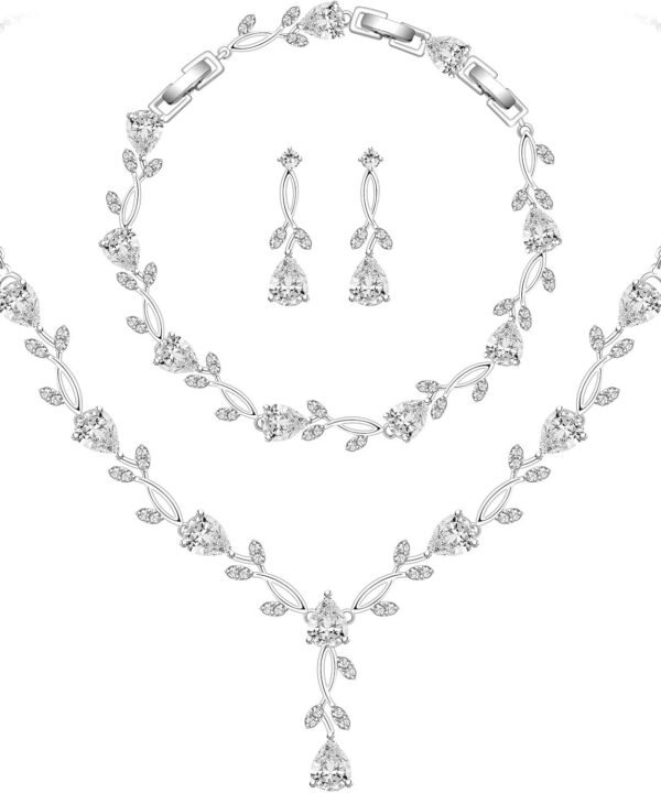 GZWHD Wedding Jewelry Sets for Bride Bridesmaid Women Cubic Zirconia Necklace Earrings Bracelet Set Gift for Mother Friend Wife Daughter Sister Party Prom Jewelry