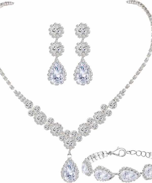 Silver/Gold Rhinestone Crystal Wedding Bridal Bridesmaids Earrings Bracelet Set for Women Brides Bridesmaids Crystal Rhinestone Bracelet Earrings Set for Wedding Bridal Prom Pageant