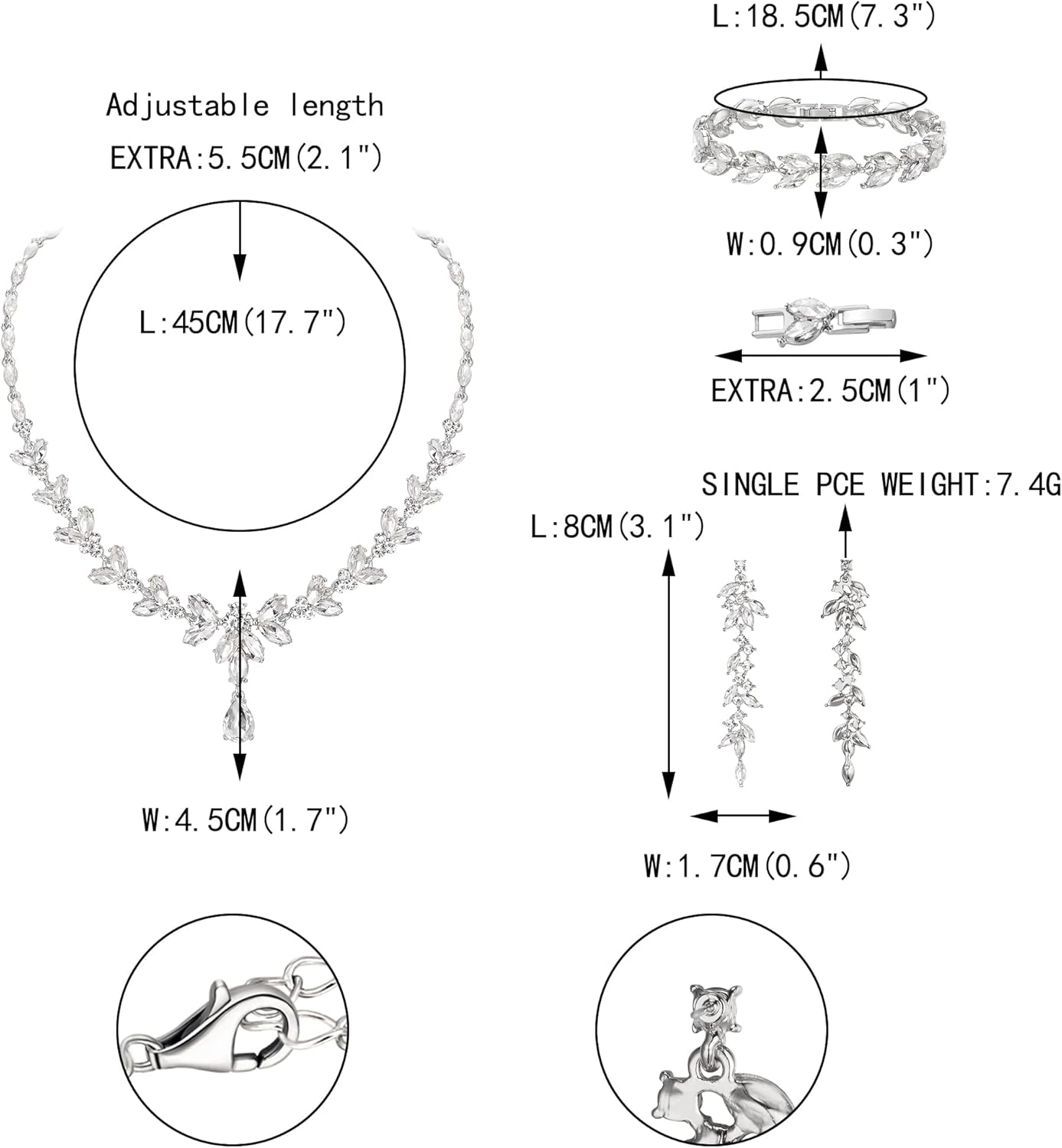 EVER FAITH Austrian Crystal Bridal Bridesmaid Jewelry Sets, Elegant Marquise Rhinestone Leaf Necklace Dangle Earrings Tennis Bracelet Set for Women