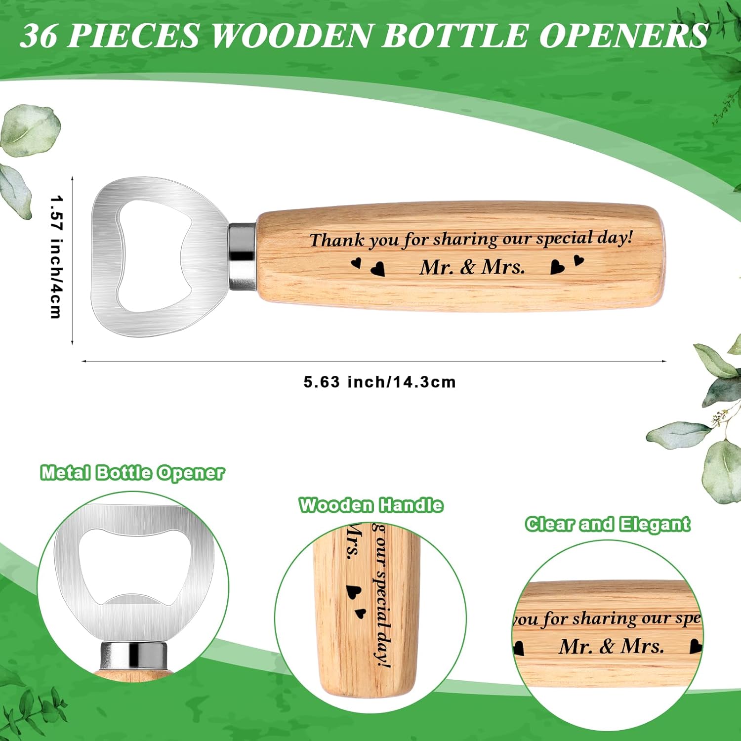 Barydat 36 Sets Wedding Favors for Guests Mr and Mrs Wooden Wine Stopper Cork Beer Bottle Opener with Thank You Gift Card Organza Bag Wedding Gifts for Engagement Bridal Shower Party Supplies