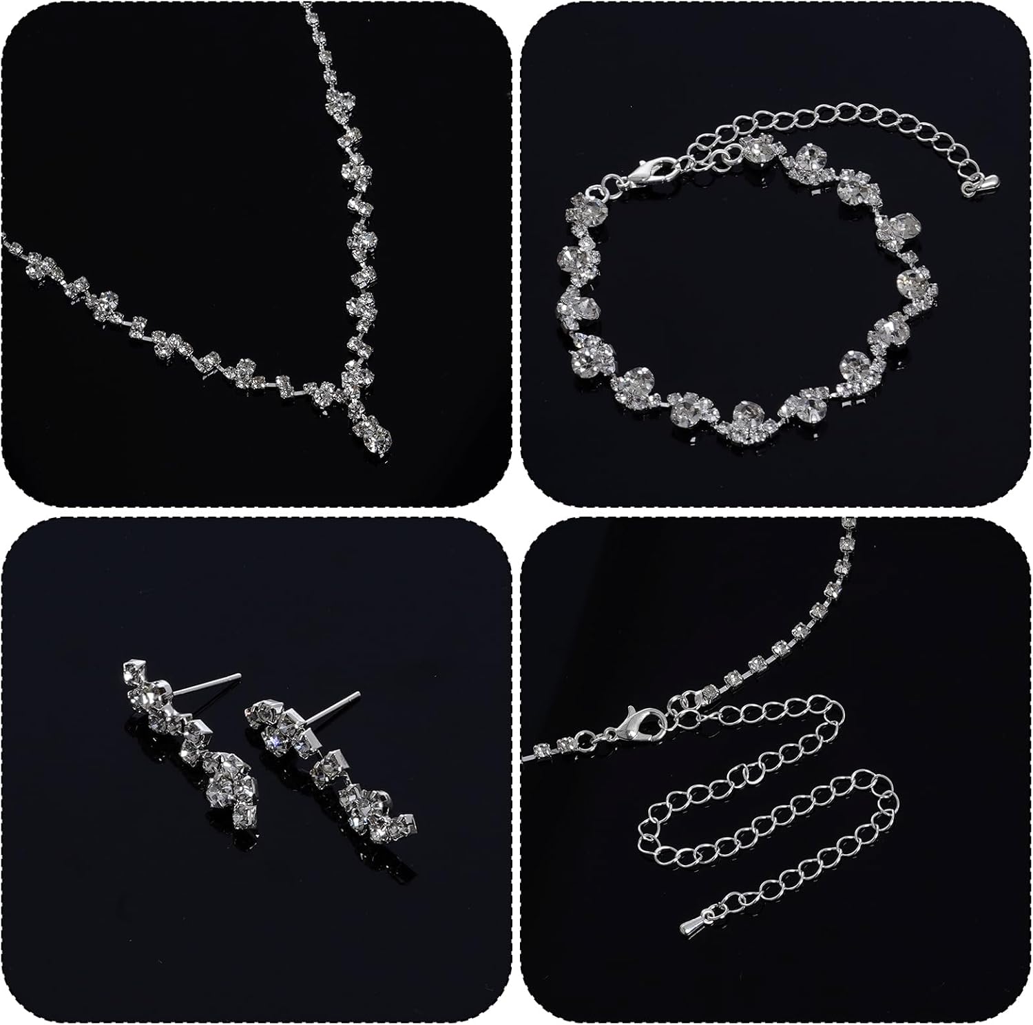 5 Pcs Women Purse Rhinestone Wedding Jewelry Set Crystal Bridal Necklace Bracelet Earrings Ring Clutch Purse Evening Bag Handbag for Brides Bridesmaid Wedding Halloween Evening Party