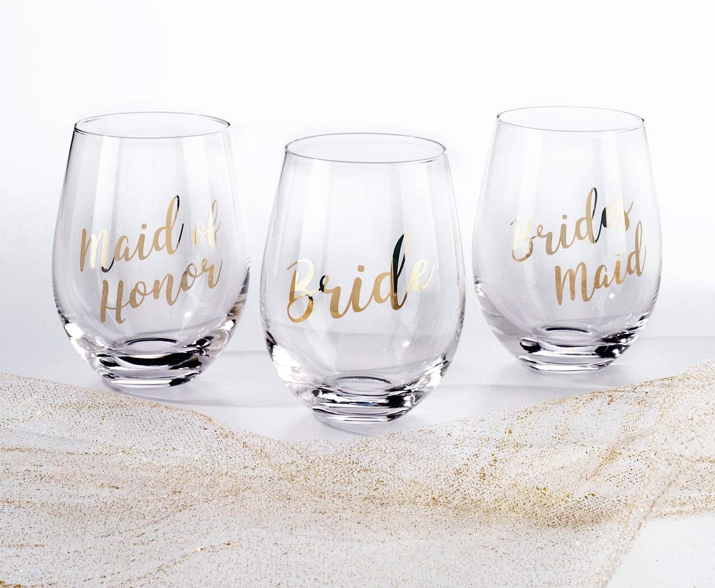 Lillian Rose Gold Bride Stemless Wine Glass, Height 4.75″ (G115 BR)