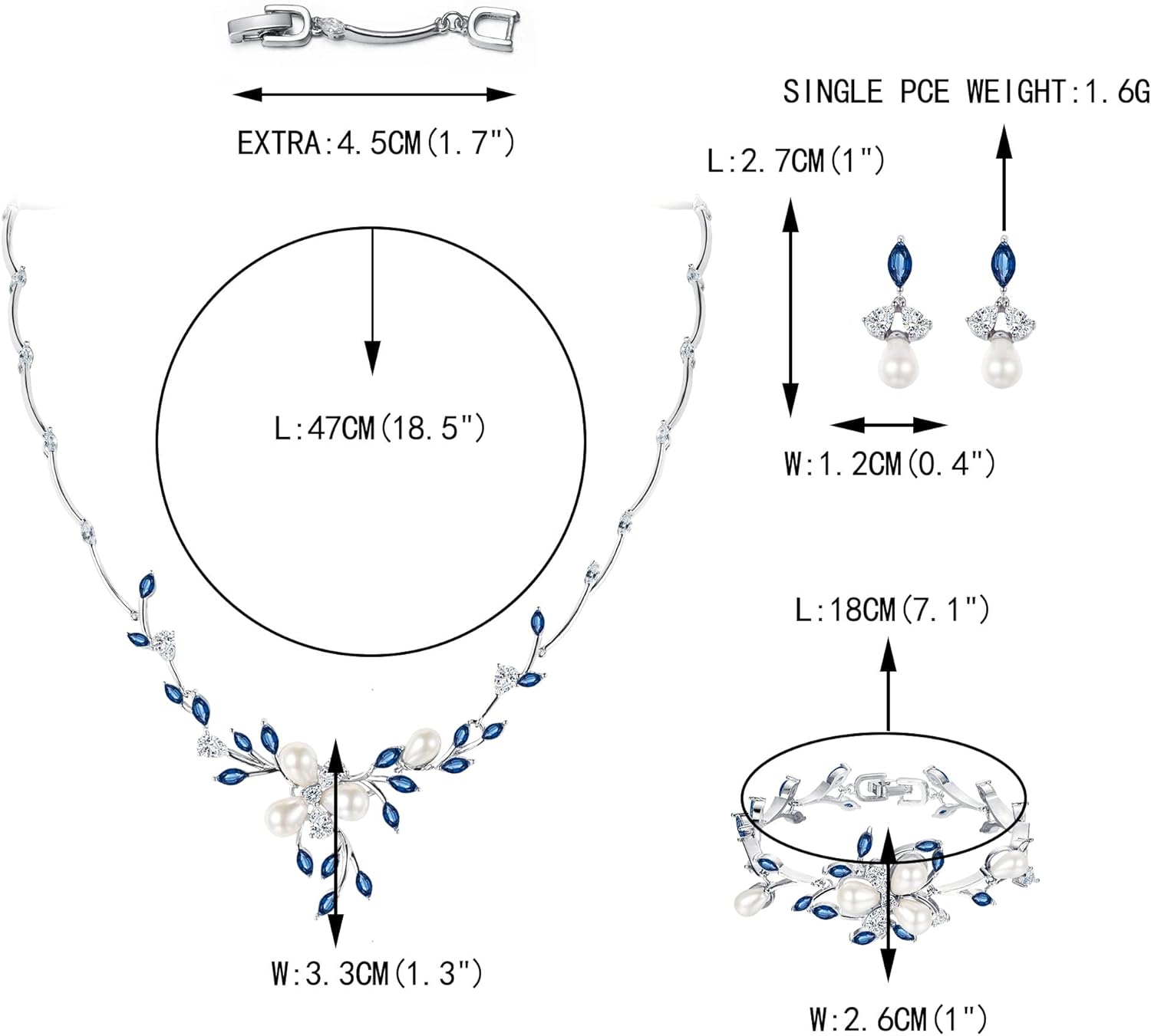 EVER FAITH Marquise CZ Simulated Pearl Bridal Flower Leaf Filigree Necklace Earrings Bracelet Set
