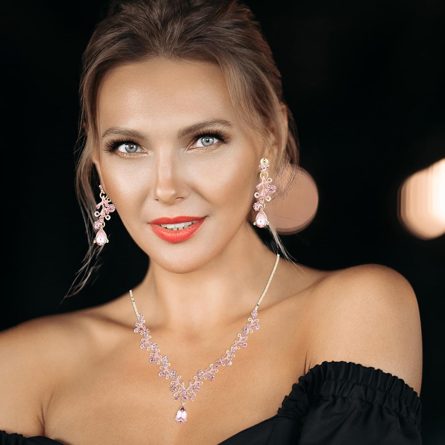 Rhinestone Wedding Jewelry Sets for Bridal Women Crystal Necklace Bracelet Earrings Set Prom Jewelry Set for Brides