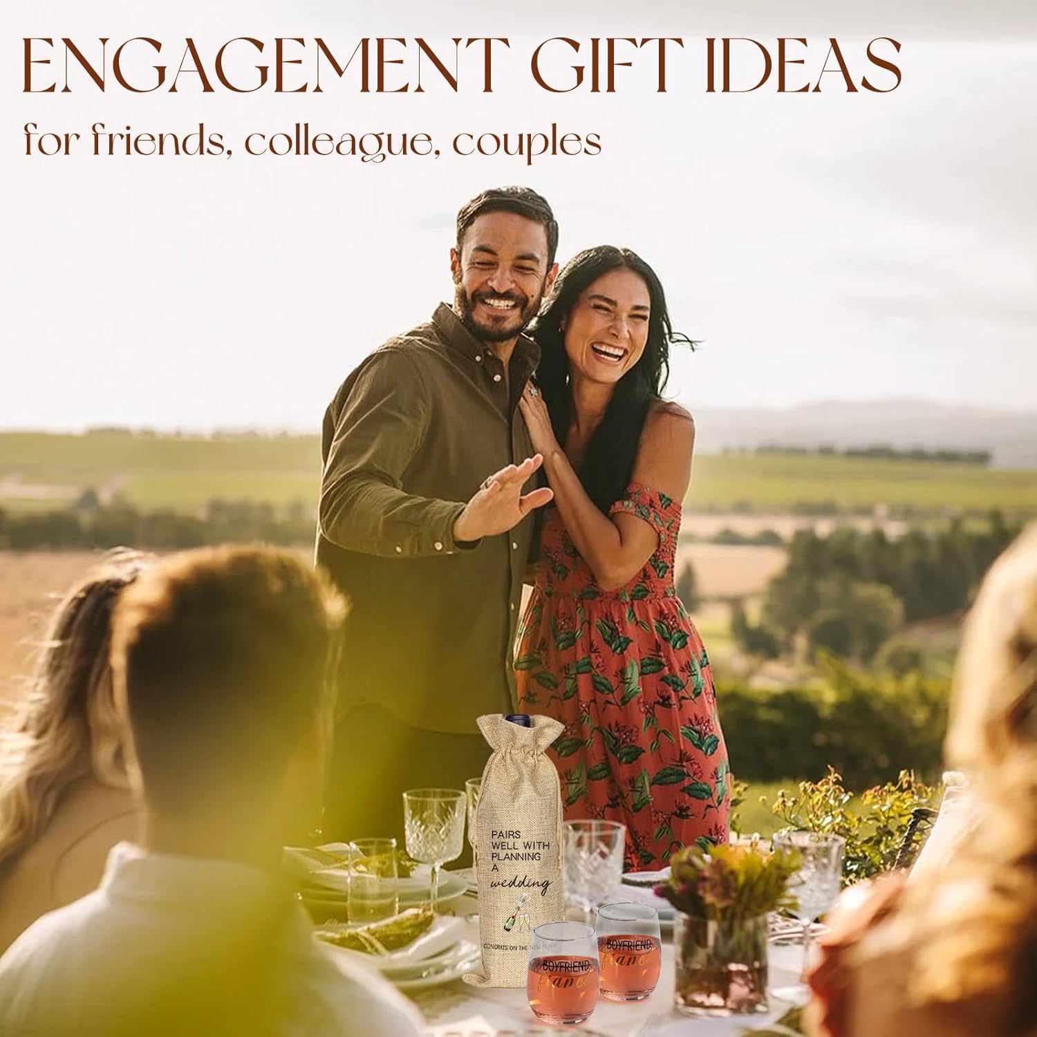 Engagement Gifts for Couples, Newly Engaged Wine Glass and Bag Set, Fiance Gifts for Women Her Girlfriend, Just Engaged Decorations for Engagement Wedding Party