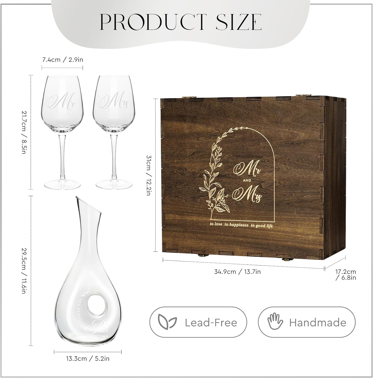 AW BRIDAL Mr and Mrs Wine Glasses and Decanter Set, Wedding Bridal Shower Engagement Gift for Couples 2025, Wedding Glasses for Anniversary Bride Bachelorette with Wood Keepsake Box