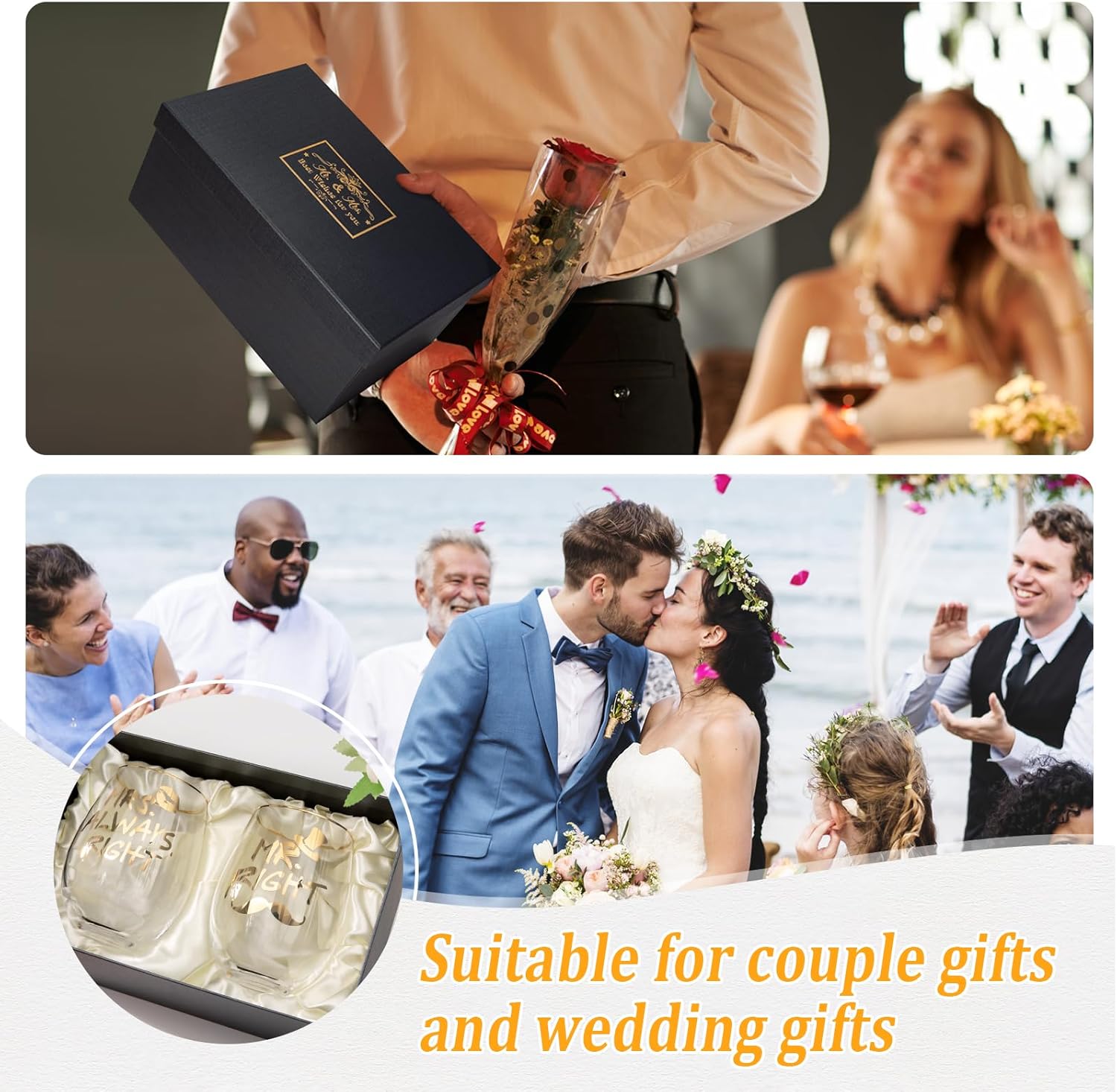 Wedding Gifts for Couples, Bridal Shower Gifts, Mr and Mrs Wine Glasses, Anniversary Gngagement Gift for Bride and Groom, Newlyweds, His and Hers, 2-18Oz Wine Glasses with Luxury Gift Box