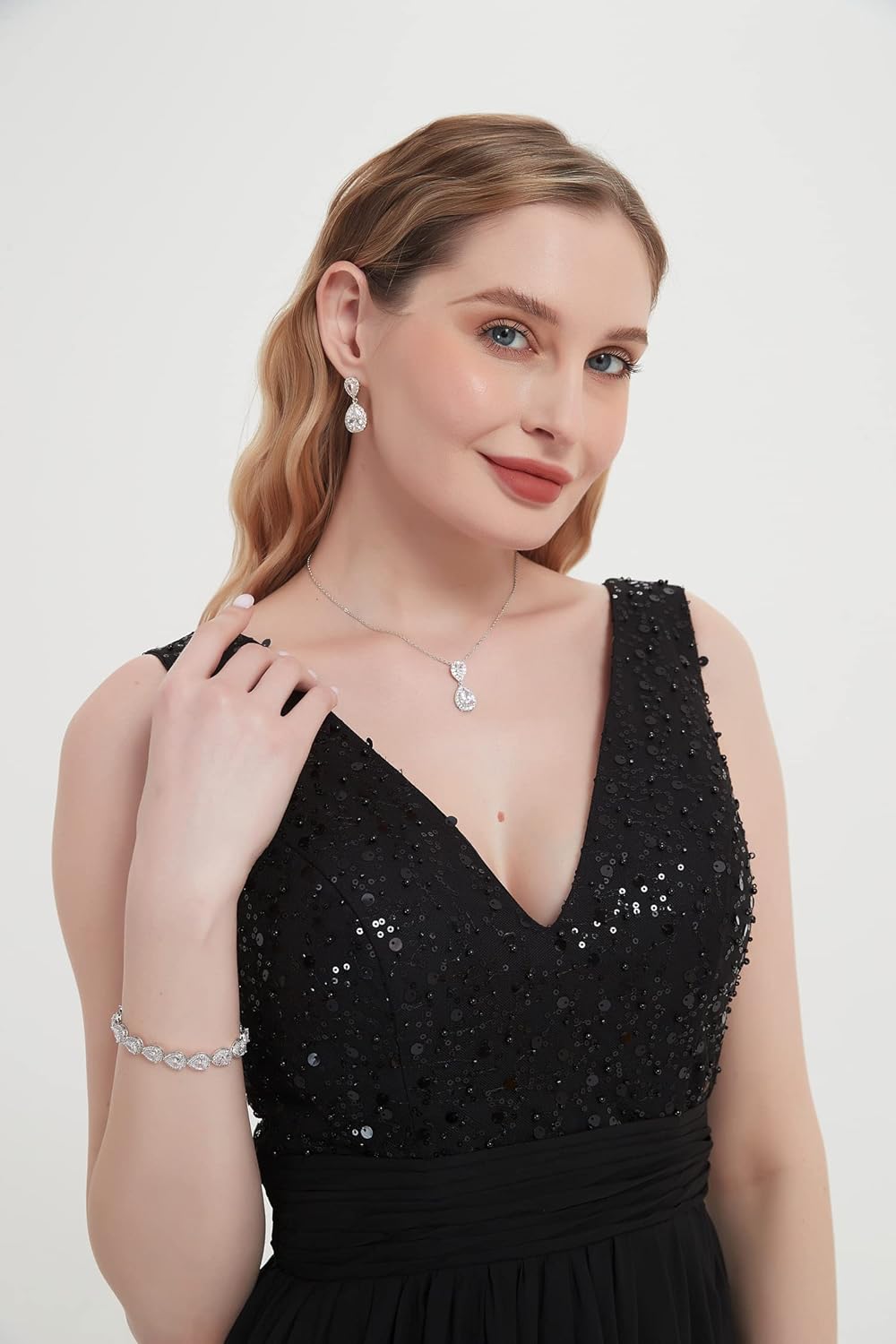 UDYLGOON Elegant Bridal Jewelry Set for Bride Bridesmaid Wedding Prom Teardrop Necklace Earrings Bracelet Set