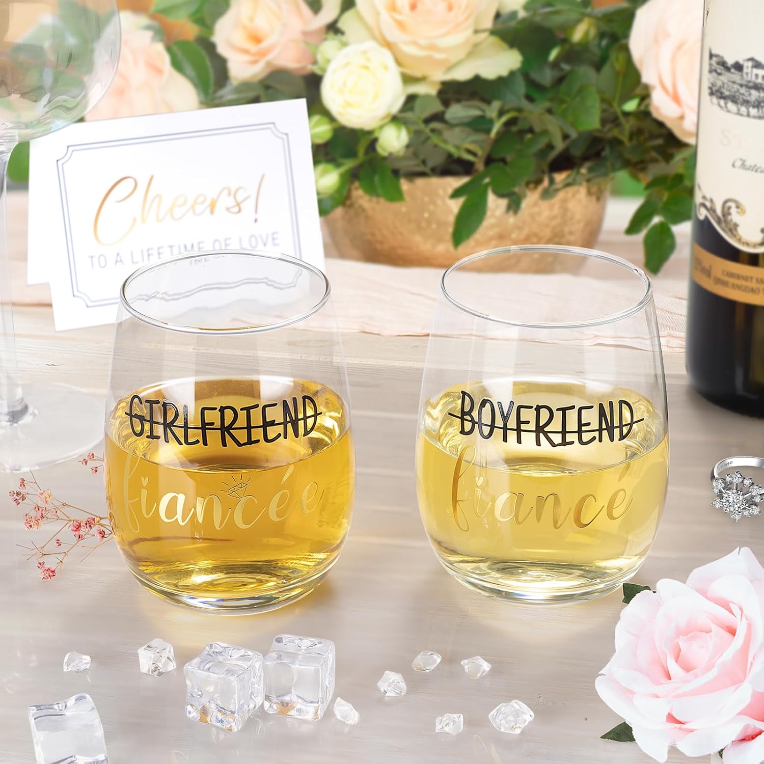 Engagement Gifts for Couples, Newly Engaged Gifts for Couples, Cool Engagement Gift for Her, Fiance Fiancee Gift for Him and Her, Bride and Groom Engagement Wine Glasses, Women Engagement Party Gifts