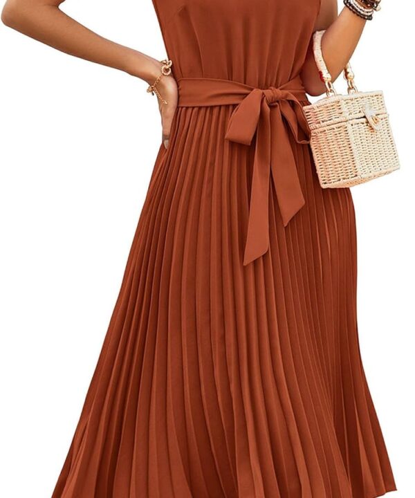 KIRUNDO Women's 2025 Summer Sleeveless Halter Neck Pleated Midi Cocktail Dresses A Line Flowy Beach Sun Dress with Belt