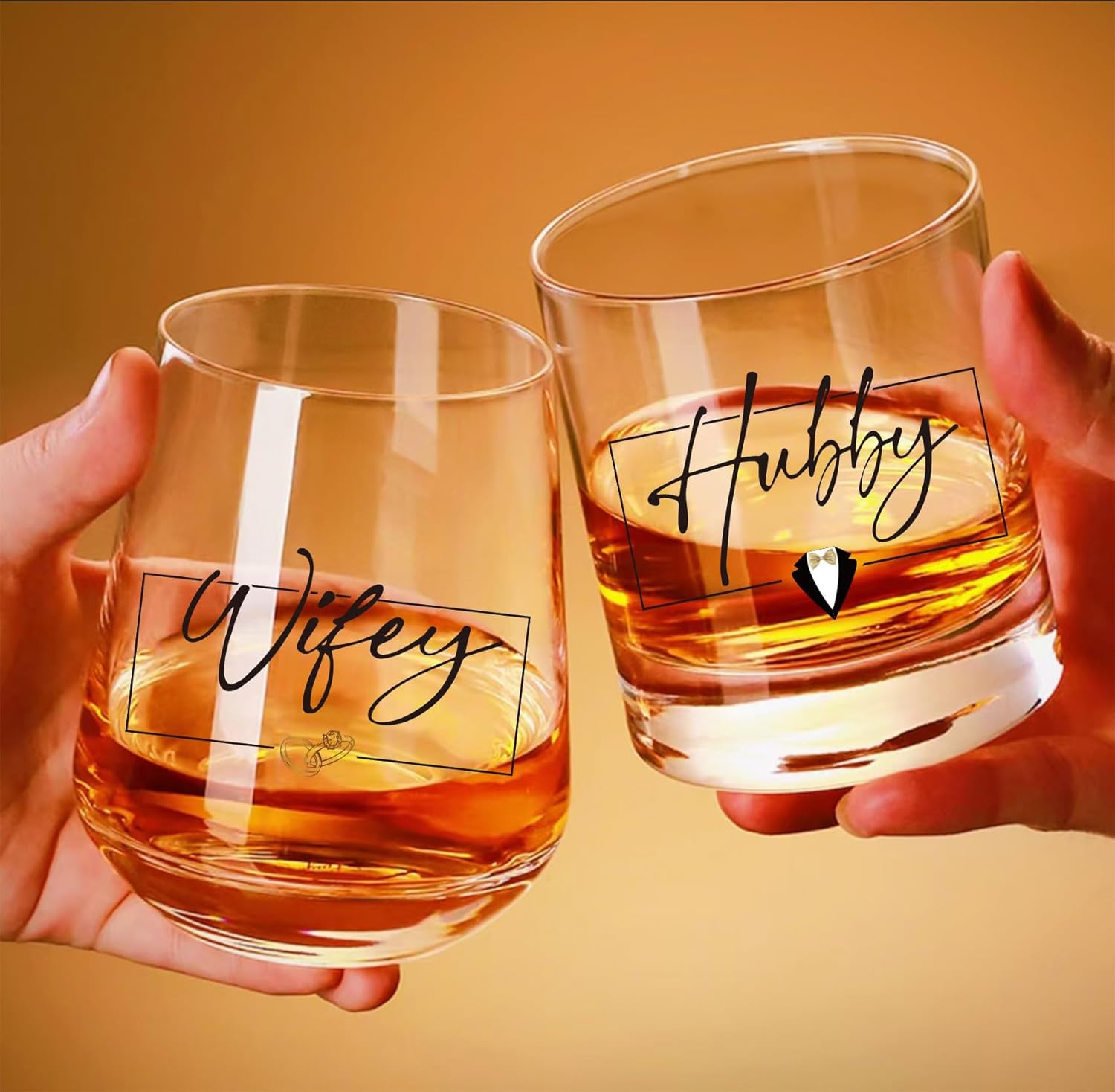 Hubby & Wifey Wine & Whiskey Glass Set – Wedding Gifts for Couples 2025, Mr & Mrs Personalized Glass, Couple Gifts for Him and Her, Bridal Shower Gift, Bride and Groom Shot Glass -11