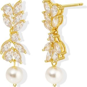 14K Gold Plated Butterfly Dangle Earrings for Women - Dainty, Trendy, Hypoallergenic CZ Drop Earrings - Simple Long Dangling Jewelry