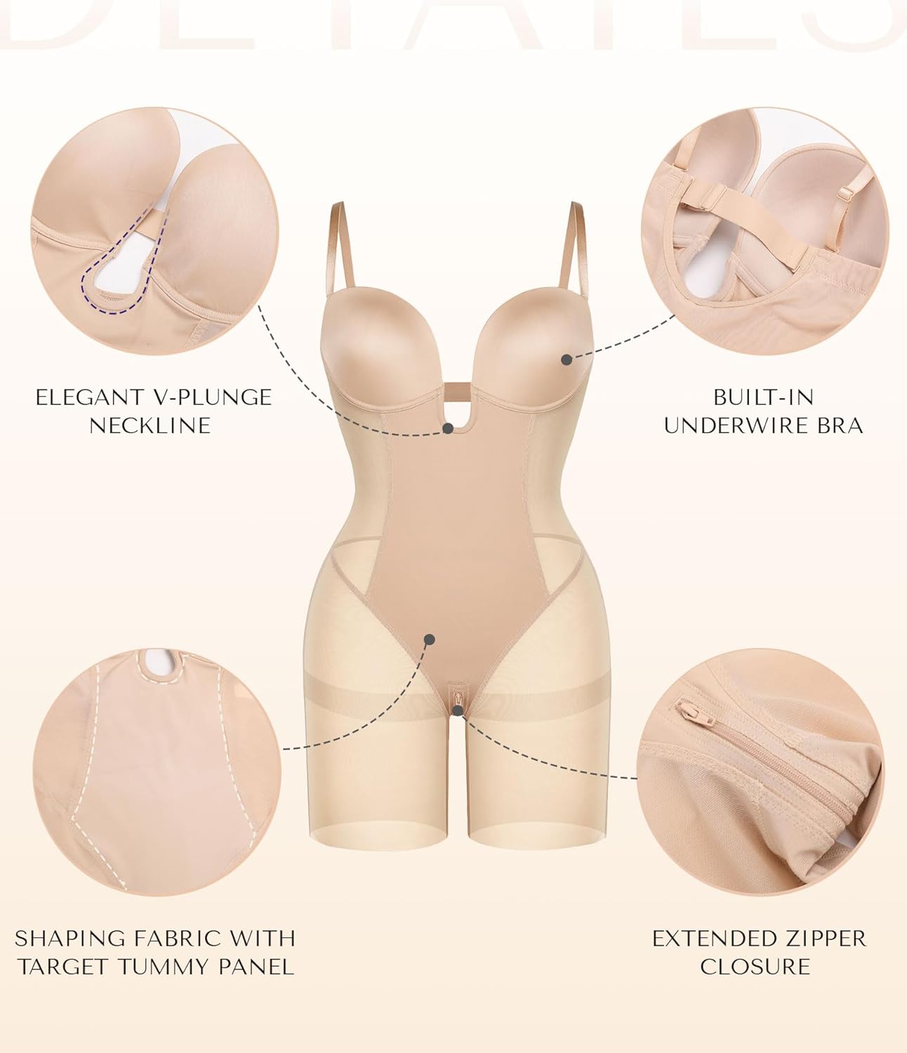 SHAPELLX Strapless Shapewear for Women Deep Plunge Corset Tummy Control Backless Bodysuit Mid Thigh Full Body Shaper