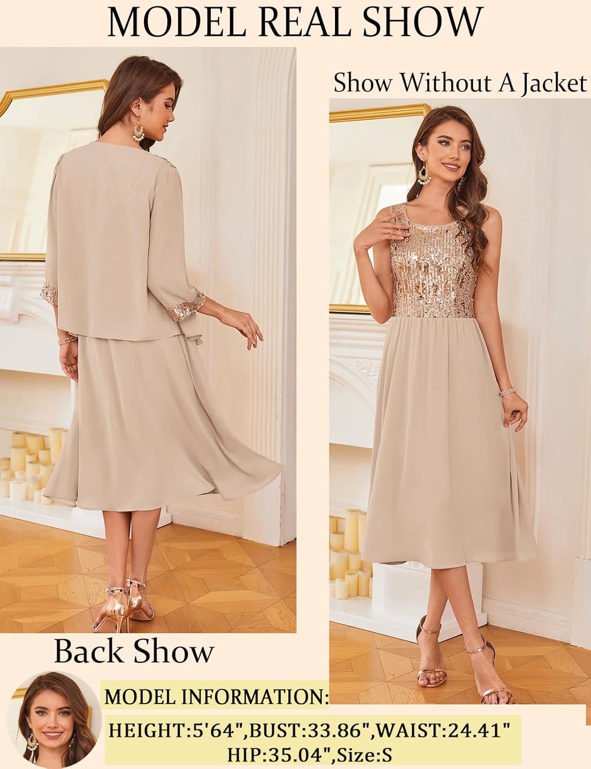 GRACE KARIN Wedding Guest Dress Mother of The Bride Dresses Two Piece Formal Sequin Dress with Jacket Tea Length 2025