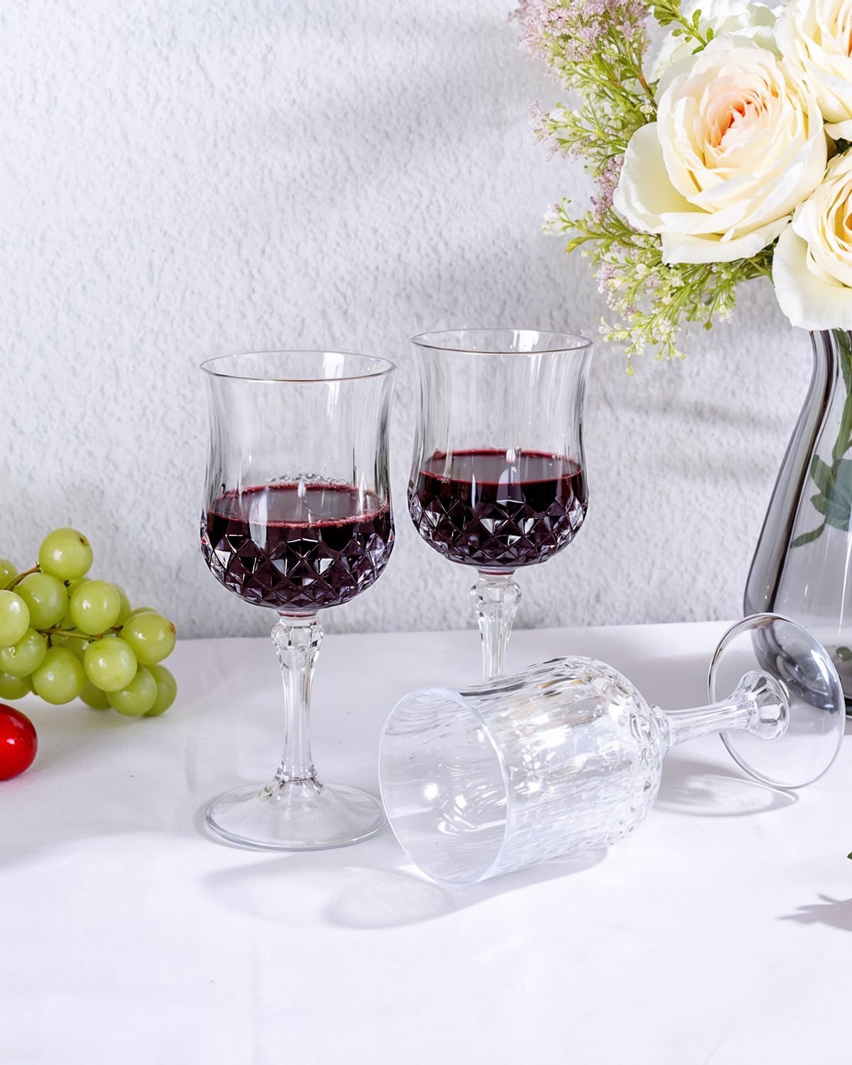 Ciaell 24PCS Plastic Wine Glasses – 7 Oz Plastic Goblets for Party – Clear Vintage Drinking Glasses – Disposable Water Goblets Set for Wedding, Bar, Wine, Beer, Juice, Cocktail, Whiskey