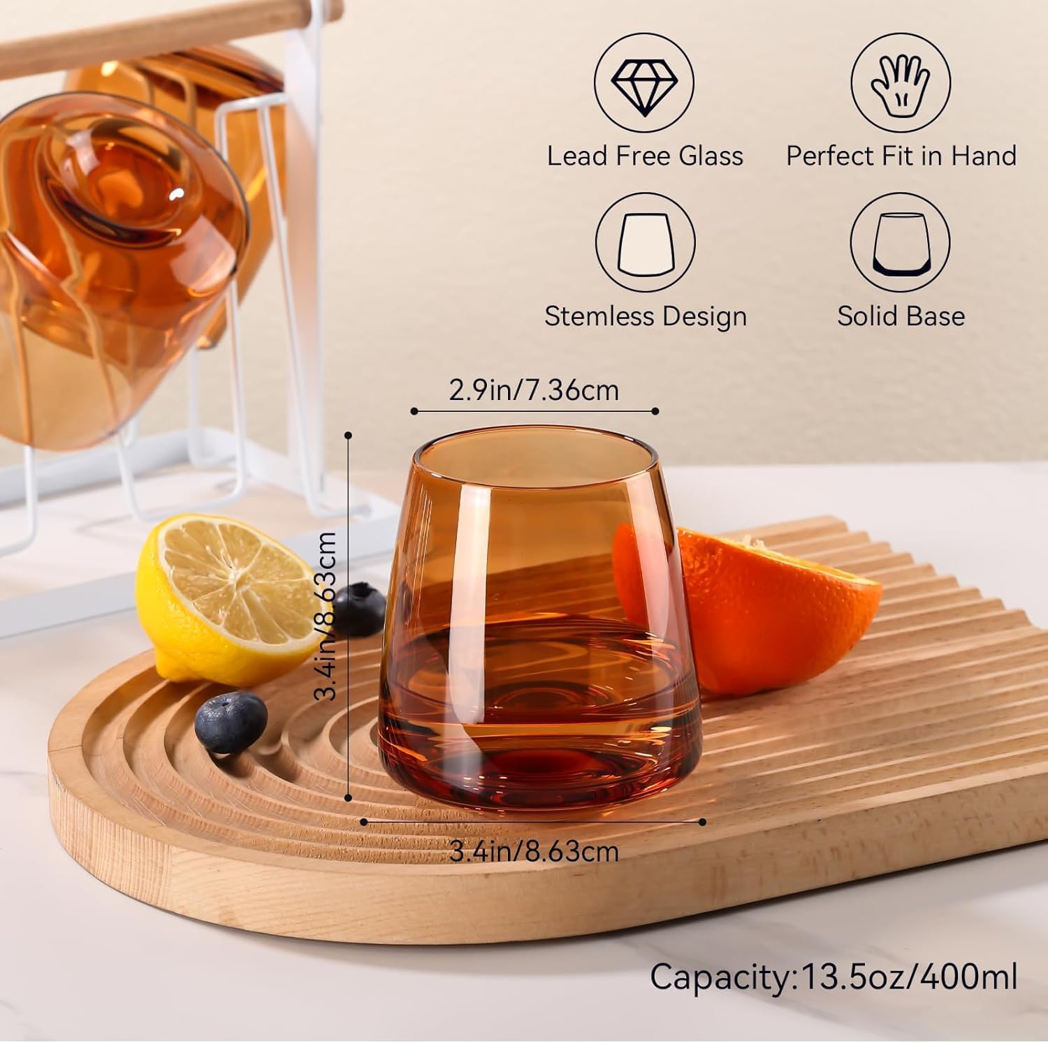 Stemless Colored Wine Glasses Set of 6-14oz Crystal Colorful Wine Glasses-Unique Hand Blown Muticolor Wine Glass Wedding gift set for wine lovers