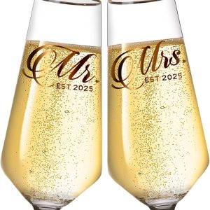 Mr and Mrs Champagne Glasses Set of 2, Long Stem Wedding Champagne Flutes 2025, Bride and Groom Toasting Crystal Glass Set,Engagement Gifts for Couples, Newlyweds, Anniversary,8.5oz