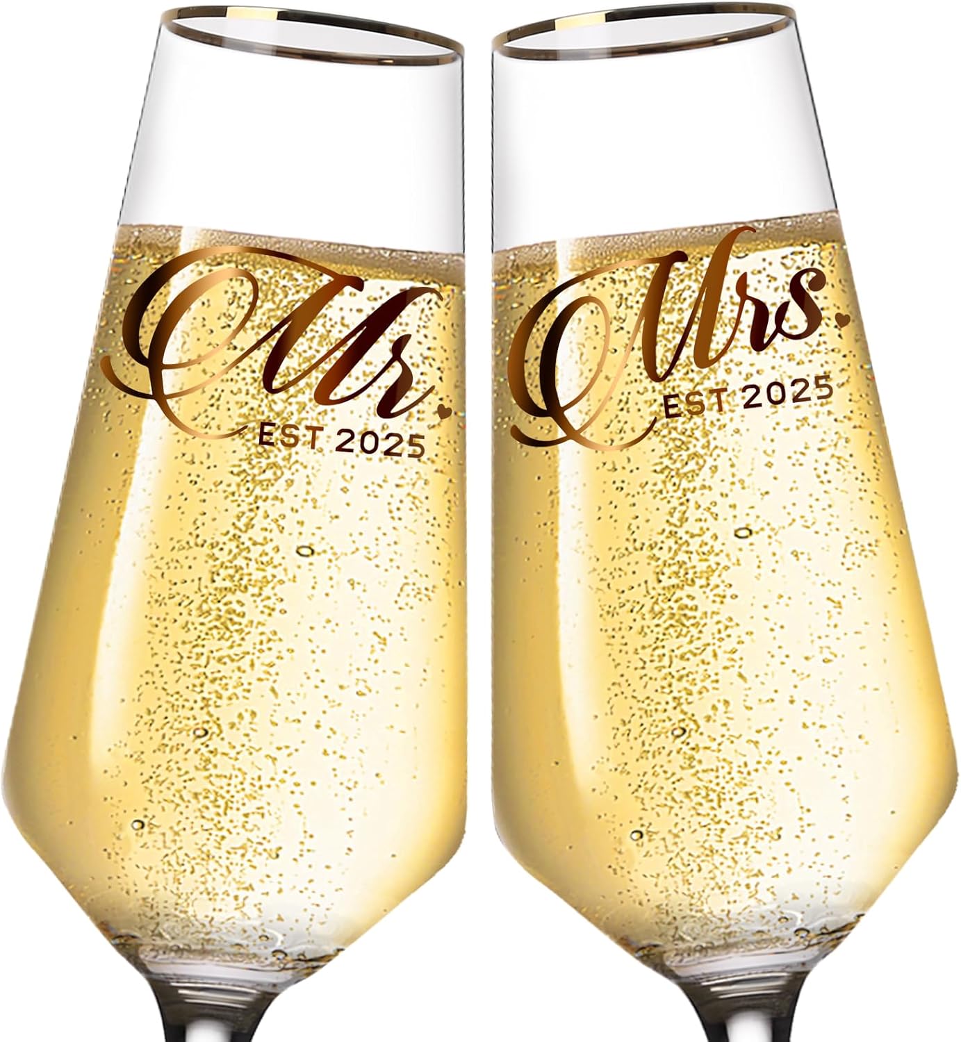 Mr and Mrs Champagne Glasses Set of 2, Long Stem Wedding Champagne Flutes 2025, Bride and Groom Toasting Crystal Glass Set,Engagement Gifts for Couples, Newlyweds, Anniversary,8.5oz