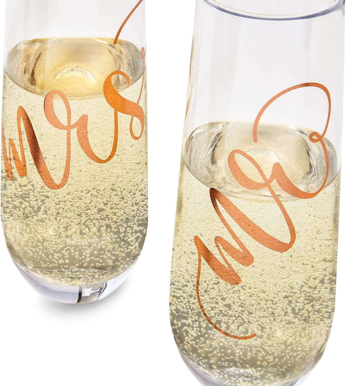Juvale Mr & Mrs Champagne Flutes Set of 2-10 oz, 6 in, Clear Stemless Glass – Bridal Shower & Wedding Registry Gifts – Engagement Gift & Bride & Groom Glasses